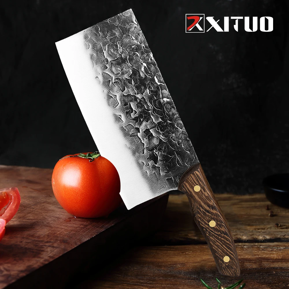 

Нож ручной работы XITUO с широким лезвием, профессиональный кухонный шеф-нож из высокоуглеродистой стали, резец для мяса, острый
