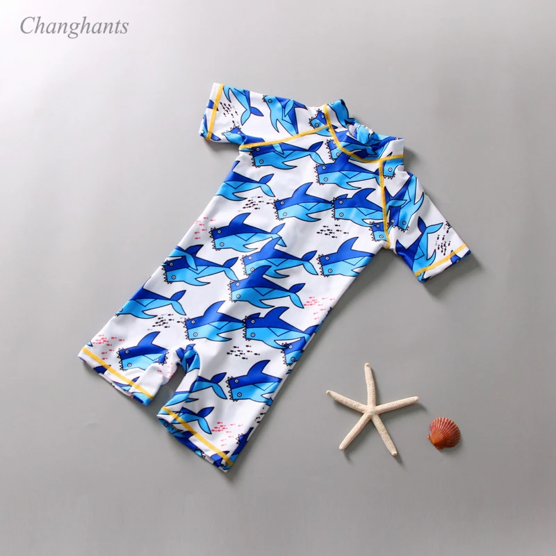 

Kids Short Sleeve Rash Guard Children One Piece Swimsuit 1-7 Y Baby Sandy Beachwear Swimming Pool Suit Boy Swimwear Blue Fish