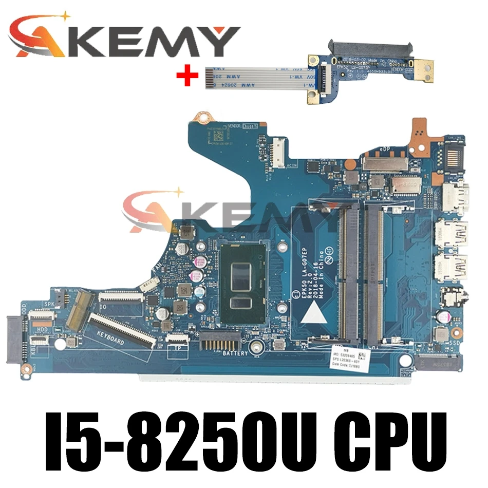 

For HP 15-DA Laptop motherboard L20369-001 L20369-601 EPK50 LA-G07DP LA-G07EP MB With SR3LA I5-8250U DDR4 100% Fully Tested