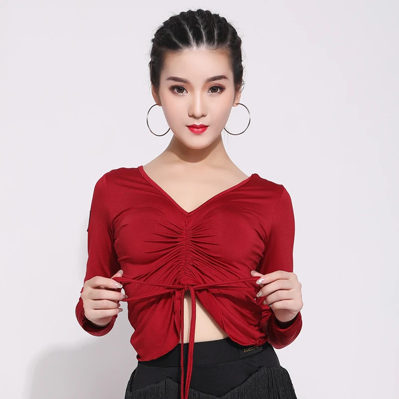 Женский топ для латиноамериканских танцев со шнурком и V-образным вырезом танго