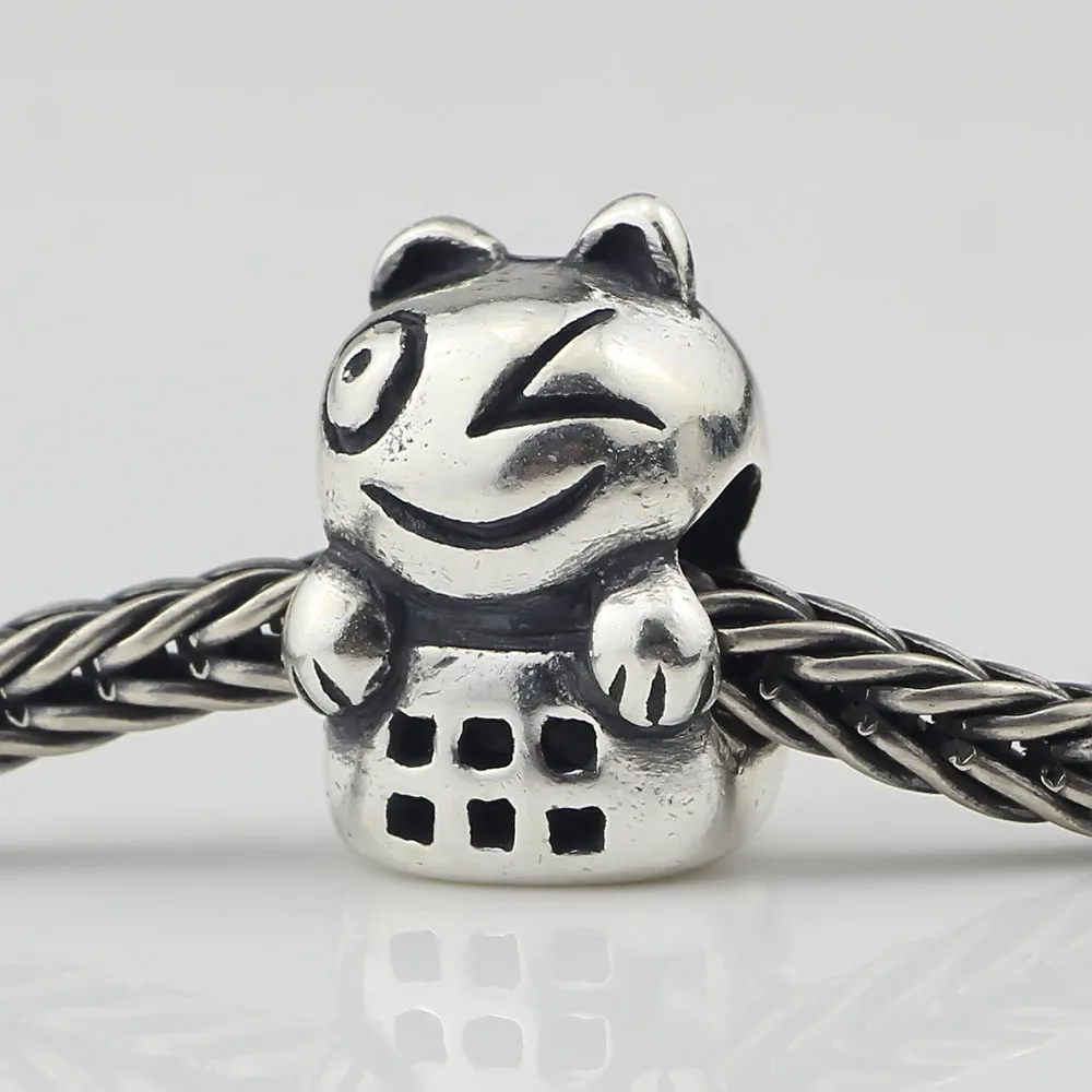 Шарм-бусина из серебра 925 пробы мигающий котенок для европейского браслета