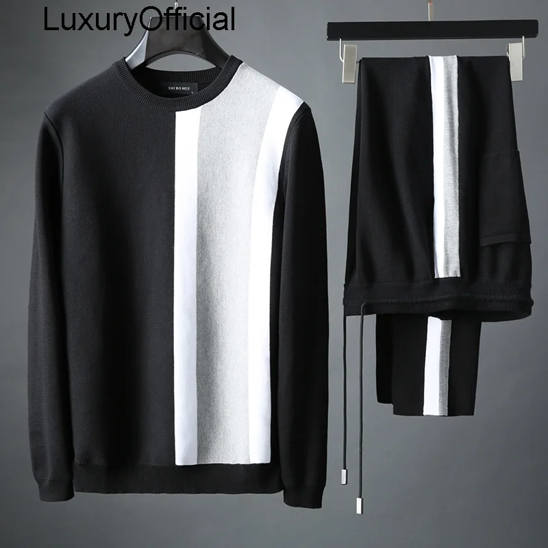 

cloud luxury knitted fabric spring autumn men's long sleeve sweater sports leisure suit men