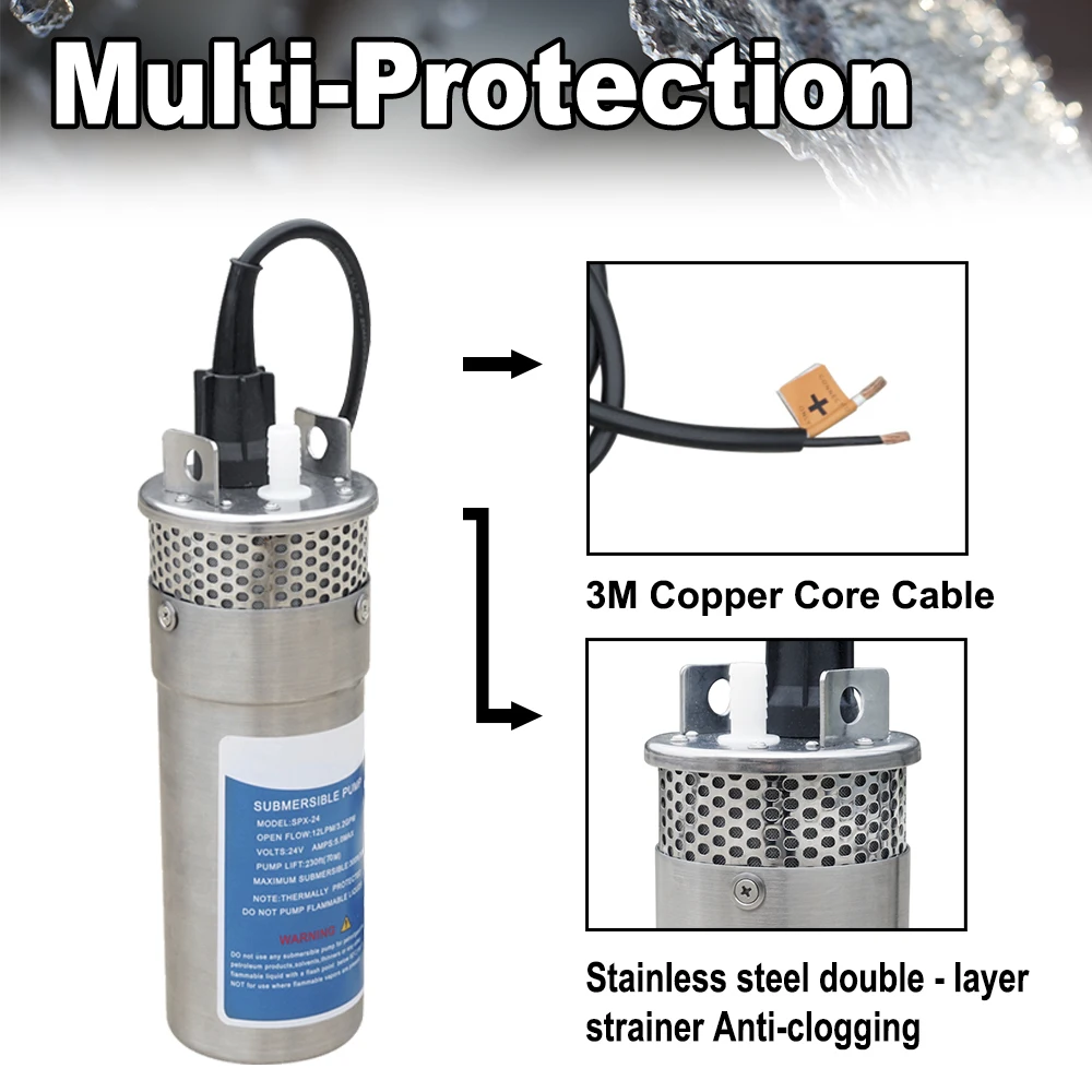 Погружной Солнечный насос для глубокой воды 12 В орошения нержавеющая сталь 70 м 4
