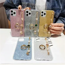 Cover for Xiaomi 10 Lite Note 10 Pro Poco X2 Glitter Case with Bracelet for Redmi Note 9s 9Pro Max 10X 5G Bling Ring Stand Shell
