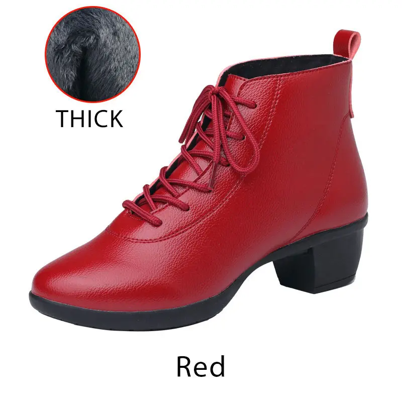 Red Cotton Женские танцевальные сапоги; Современные женские кроссовки; мягкая резиновая подошва; обувь для джазовых танцев из искусственной кожи на каблуке средней высоты; сезон осень-зима; обувь для фитнеса - Цвет: Red Cotton
