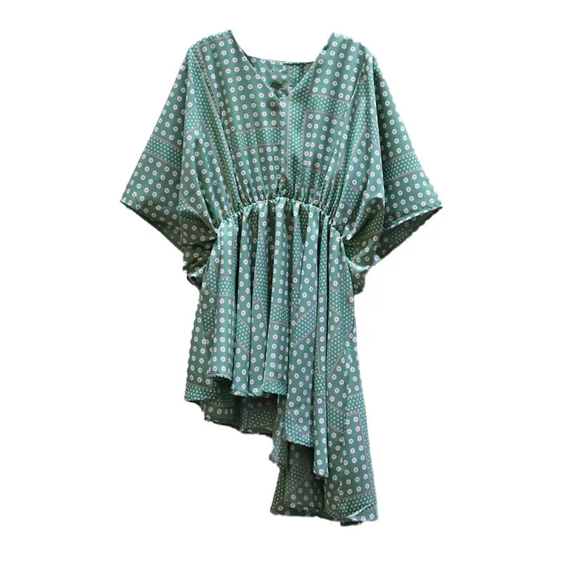 

XITAO Print Pattern Irregular Hem Shirt 2021 Summer New Style Korean Version Trendy Temperament Loose Large Size Shirt WMD1080