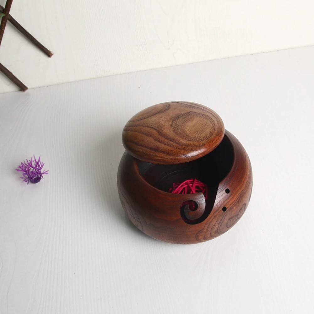 Exquisite High Quality Hand-Carved Wooden Wool Yarn Storage Bowl Crochet Woven Accessories Bag |