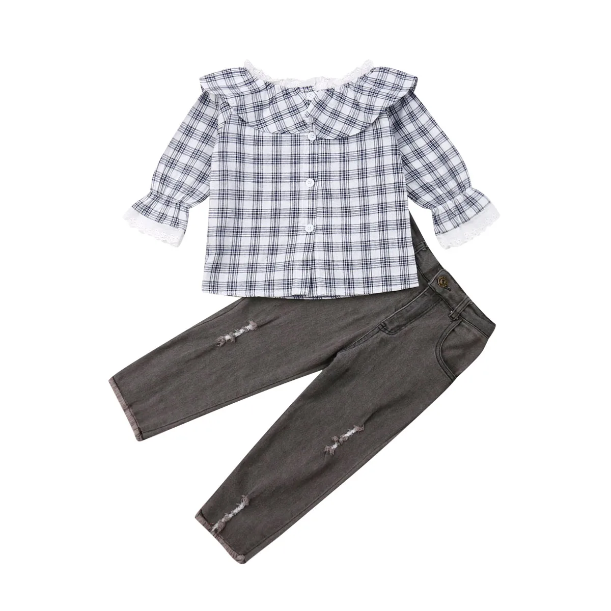 Комплект одежды для маленьких девочек кружевная одежда с длинными рукавами и