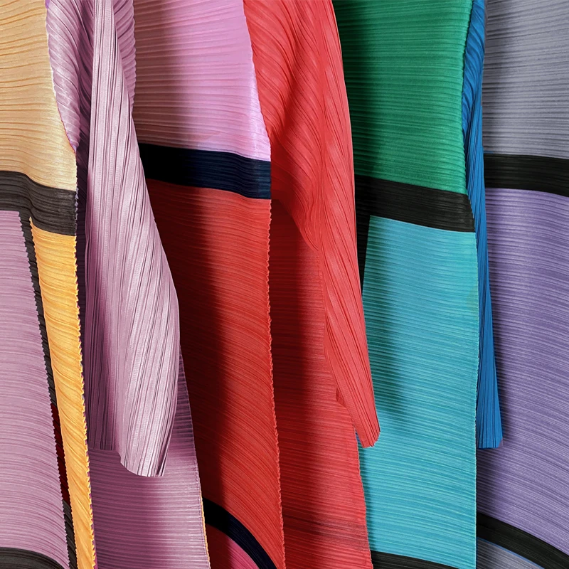 

Nice Spring Miyake Pleated dress turtle neck women abaya plus size long plaid print dress aesthetic clothes Factory warehouse