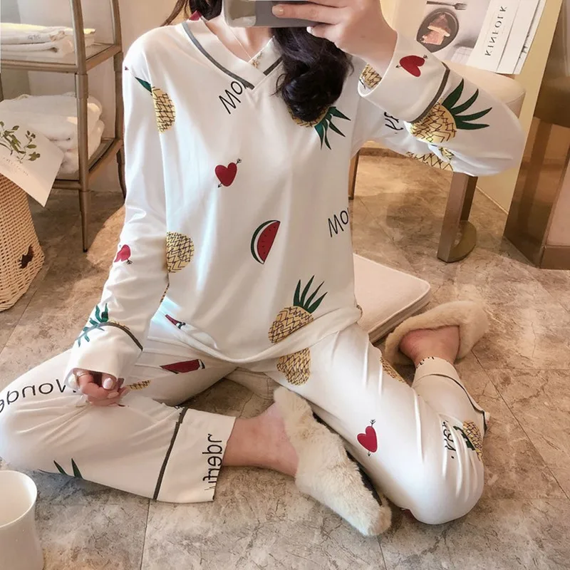 

New Spring Pajamas for Women Sleepwear Sets Soft Cotton Ladies Home Wear Women's Pyjama girl Pijamas Mujer Pajama Femme