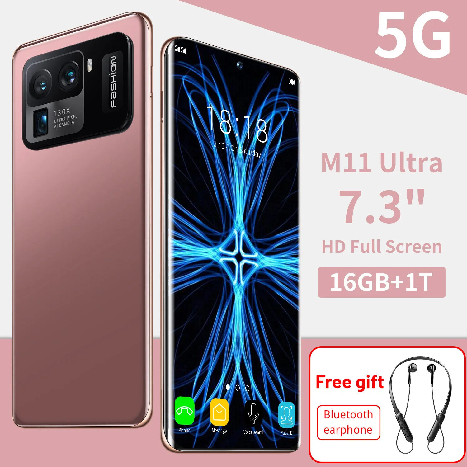 Global Version M11 Ultra 7.3inch Smartphone 16+1T Android 11 Mobile Cell 6800mAh 48MP+64MP Full Screen Face ID 4G 5G Mobilephone