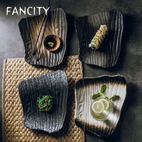 fancity creative ceramic sushi plate japanese style irregular flat plate black breakfast plate household dish plate dessert