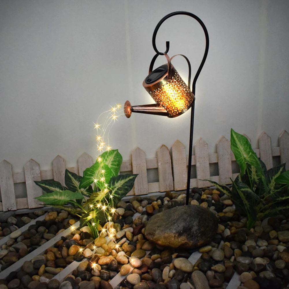 

Wrought Iron Hollow Out Lamp Metal Solar Powered Watering Can Sprinkles Fairy Light LED Outdoor Garden Waterproof Shower Light