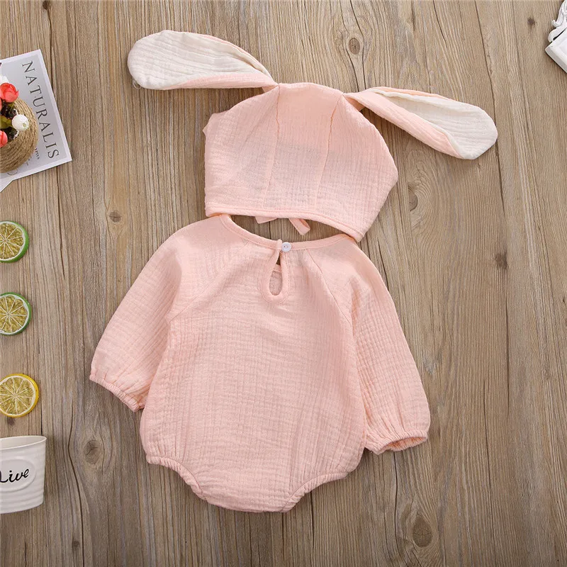 Комбинезон для новорожденных девочек 0 24 месяцев длинная шапка с заячьими ушами