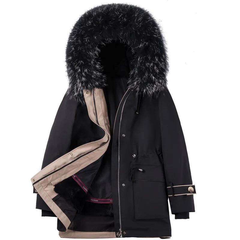 2020 Fxfurs Parka Women's Korean-Style Winter New Real Rabbit Fur Detachable Liner Coat Raccoon Collar Mid-Length | Женская одежда