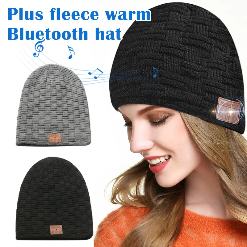 

Unisex Wireless Bluetooth Knitted Velvet Winter Warm Headset Cap Binaural Stereo Music Headphones Hat for Night Running