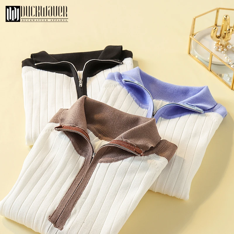 Duckwaver винтажный женский свитер Осень-зима шикарный свободный воротник поло на
