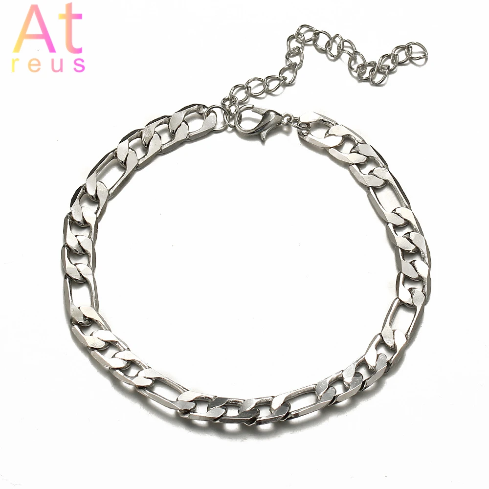 Модный Золотой/Серебряный металлический браслет на щиколотке с плоской змеиной