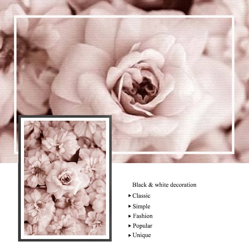 Картина на холсте с цветами декоративный постер в скандинавском стиле розовыми