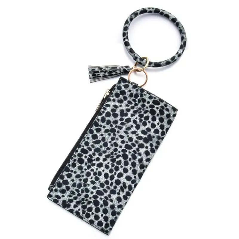 

Women's Circle Keyring Wristlet Clutch Leopard PU Wallet Zipper Clutch Purses