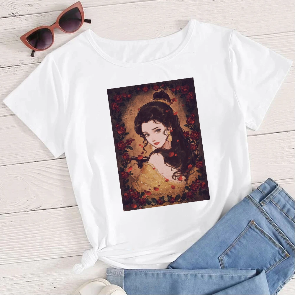 

Disney Series Women T-shirt Chinese Style Short Sleeve pretty Princess Creative Cartoon Printed Tshirt Vogue Clothes Tee