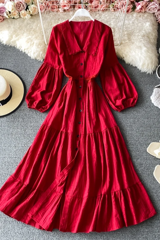 

Runway Elegant A-Line Hollow Out Spring High Waist Dresses Women Party Long Sleeve 2021 Solid White Boho Vintage Autumn Dress