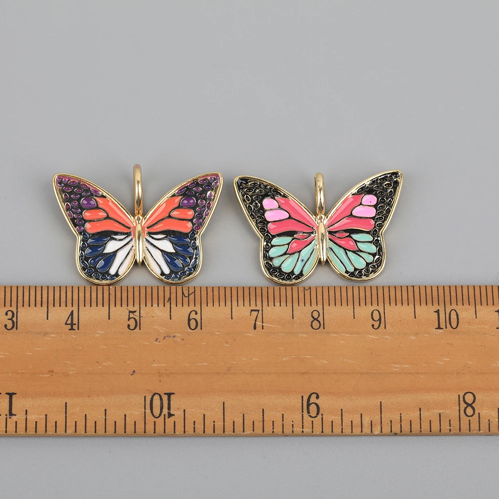

10Pcs/Lot Rainbow Enamel Butterfly Pendant Necklace Findings,Plated Gold Bails Unique Butterfly Charms For DIY Jewelry Making