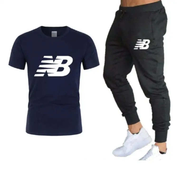 

Men's Casual Tracksuit Summer Clothes Sportswear Two Piece Set T Shirt Brand Track Clothing Male Sweatsuit Sports Suits S-3XL