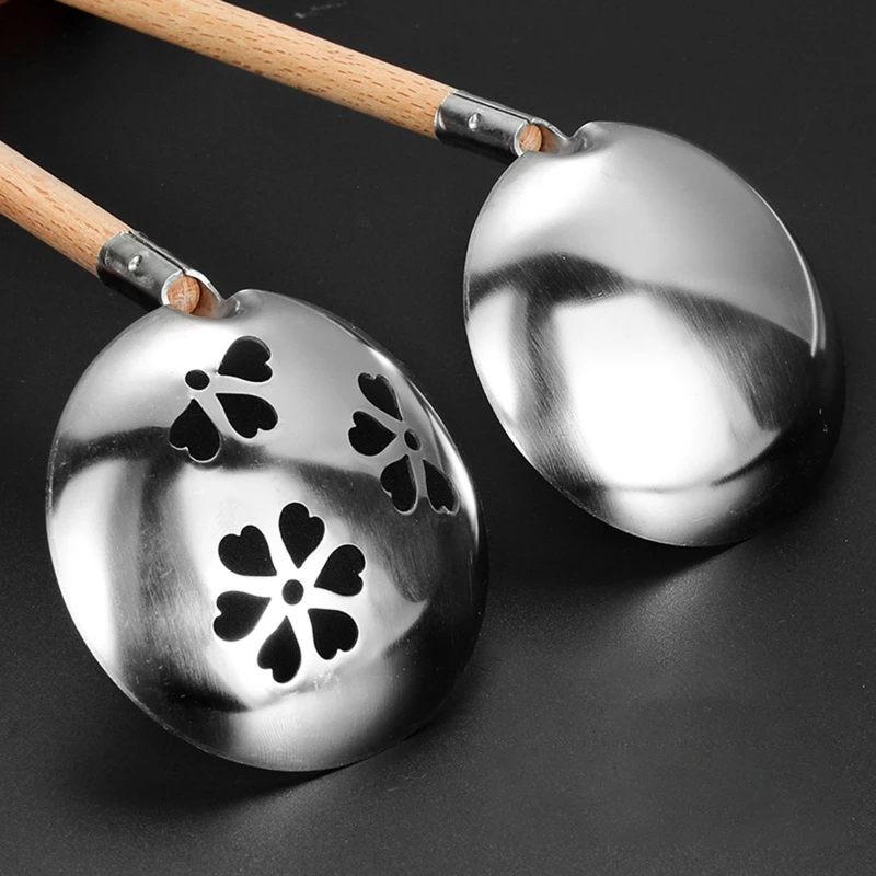 

Stainless Steel Hot Pot Soup Spoon Scoop Colander Filter Long Handle Kitchen Tableware Cooking Tool Gadgets