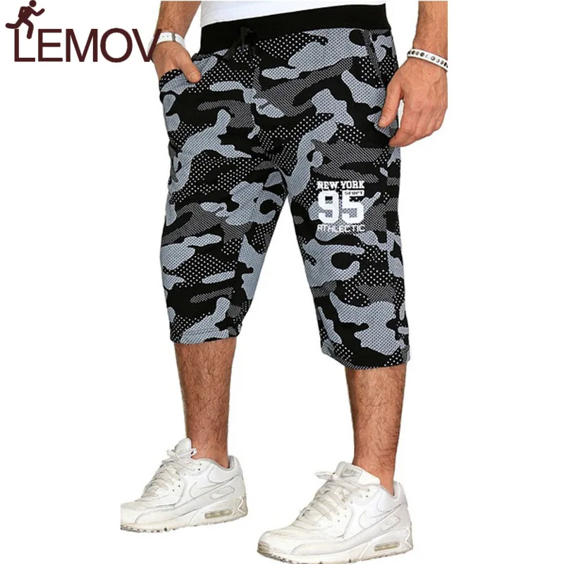 Мужские спортивные шорты LEMOV синие/красные камуфляжные для бега 2018|Мужские
