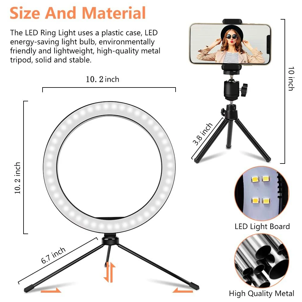 

LED Selfie Ring Light Dimmable Photography Lighting Makeup Lamp with Phone Holder Tripod Remote Control Phone Holder Ring Light