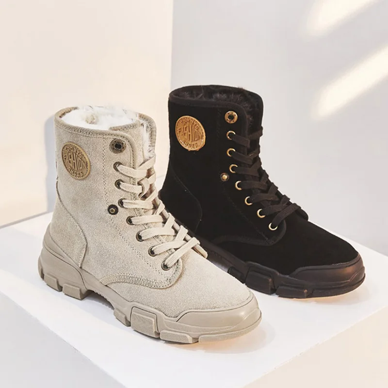 

2020 Snow Boots Women Winter Shoes Warm Winter Suede Boots Plush Warm Shoes Leather Ladies Ankle Boots Thick Sole YX1797