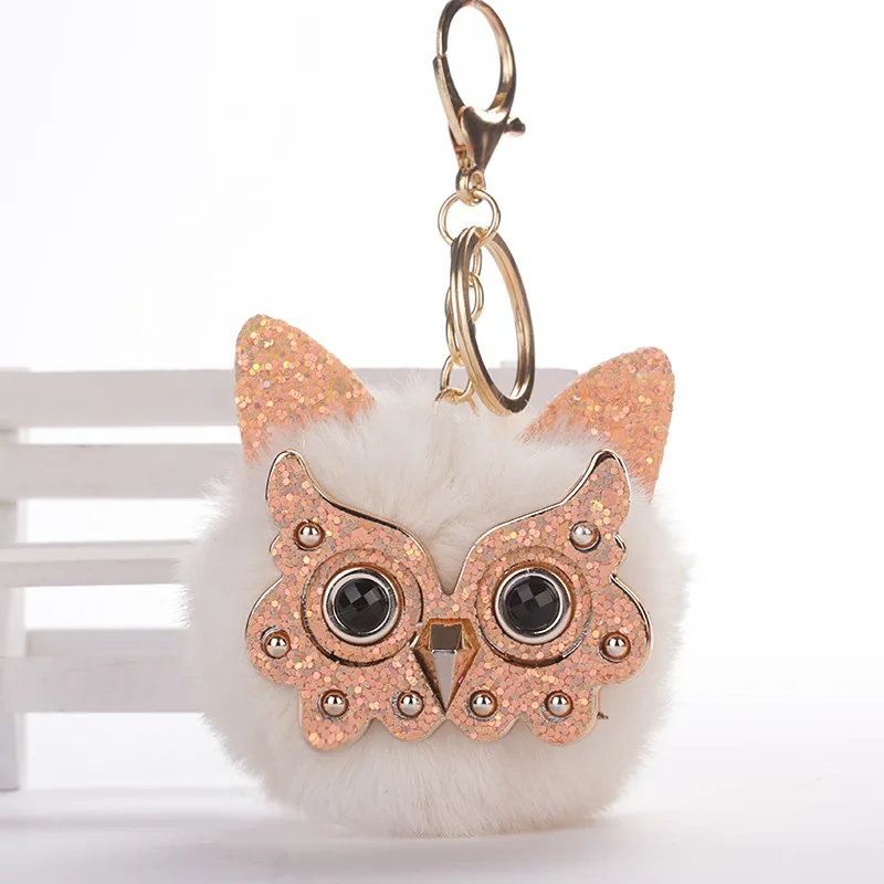 New Kawaii Cat Ear Glasses Owl Key Chain Pompom Rabbit Hair Plush Ball Animal Toys Car Pendant Gift For Kids Children | Украшения и