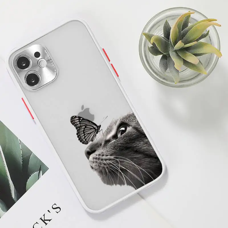 

Cartoon cute cat Phone Case For iPhone 12 11 Mini Pro XR XS Max 7 8 Plus X Matte transparent White Back Cover