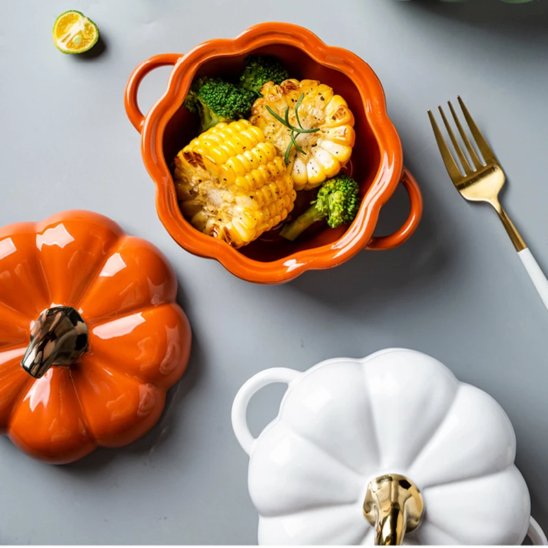 Креативные тыквенные фарфоровые чаши с крышкой чаша для фруктов салата супа
