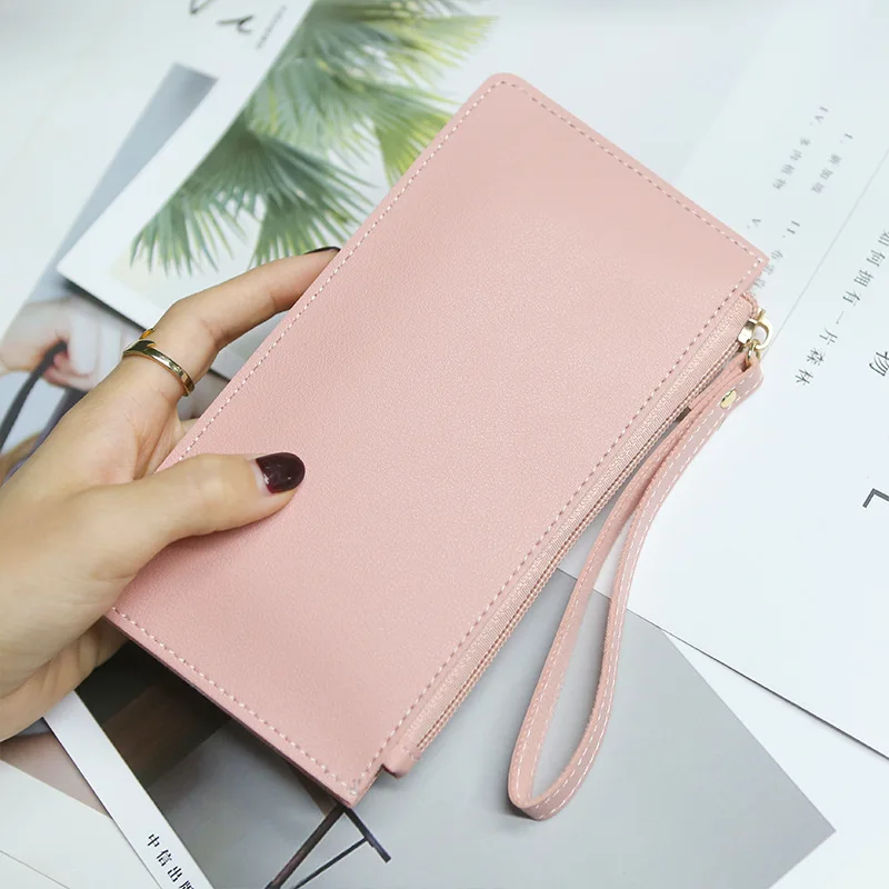 Pink LILEN, Простые качественные Длинные кошельки из мягкой искусственной кожи, Модный Большой Вместительный клатч, женский кошелек - Цвет: Pink