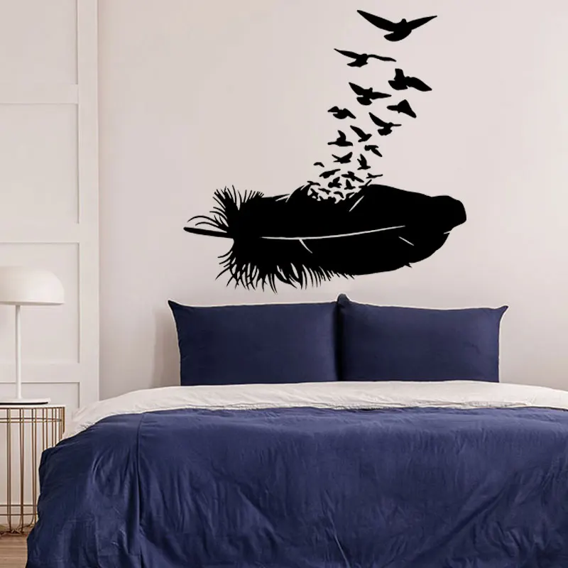

Feather Birds Pen Writer Room Home Decor Stickers for Wall Vinyl Interior Decoration Bedroom Living Room Wall Decals Murals A897