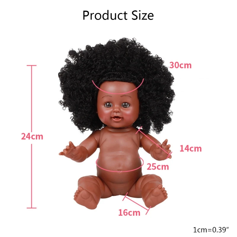 

24cm/9in Cute Girl Doll w/ Black Curly Hair Purple/Yellow Dress Eyes-Open Lifelike African Reborns for Girls Dollhouse