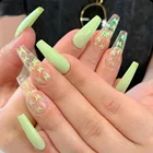 Патчи для ногтей с принтом бабочки, съемные длинные пластыри светло-зеленого цвета клея для модного маникюра, накладные ногти SANA889, 24 шт.