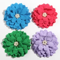 120PCS 10.5CM 4.1" Hot Sell Big High Quality Fabric Flowers With Pearl  Rhinestone Center For Hair Accessories For Headband