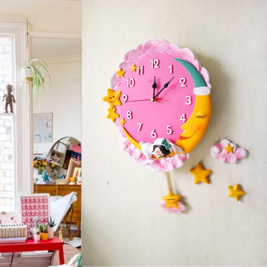 Детские настенные часы в виде Луны модные Мультяшные скандинавском стиле для