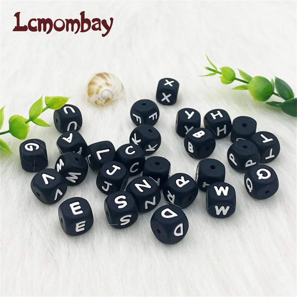 200 шт. черные силиконовые бусины с буквами Детские для прорезывания зубов
