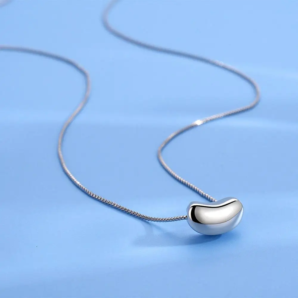

Romantic Bean Hearts Pendant Necklace for Women Genuine 925 Sterling Silver Link Chain Necklace Fine Wedding Party Jewelry Gift