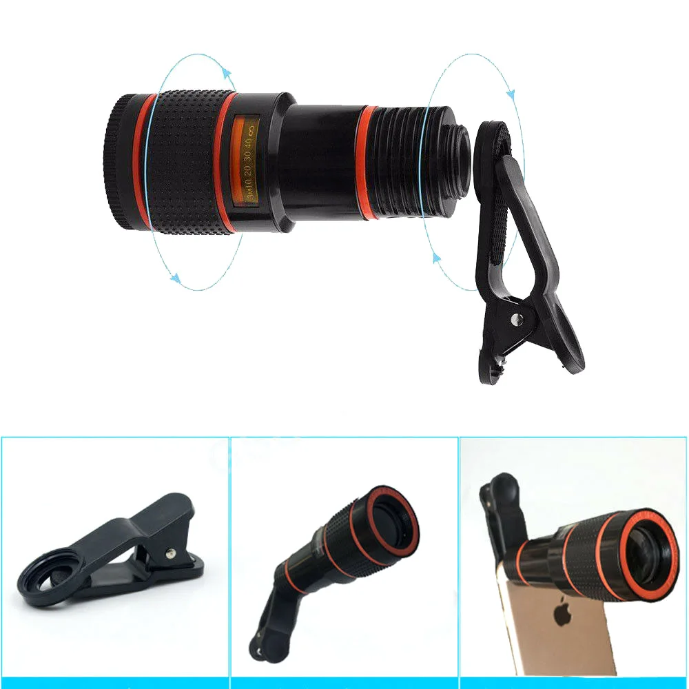 

Phone Camera Lens Universal Clip 12X Zoom Cell Phone Telescope Lens For iPhone External Telescope Phone Accessories