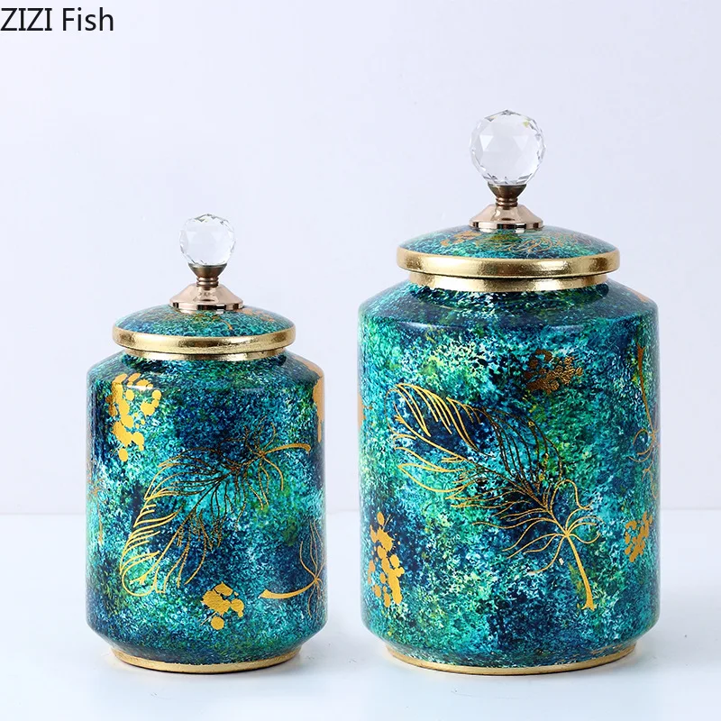 Европейский керамический хранительный кувшин с крышкой для сладостей, украшение для стола в виде цветочного вазона в стиле Нордик винтаж для домашнего декора.
