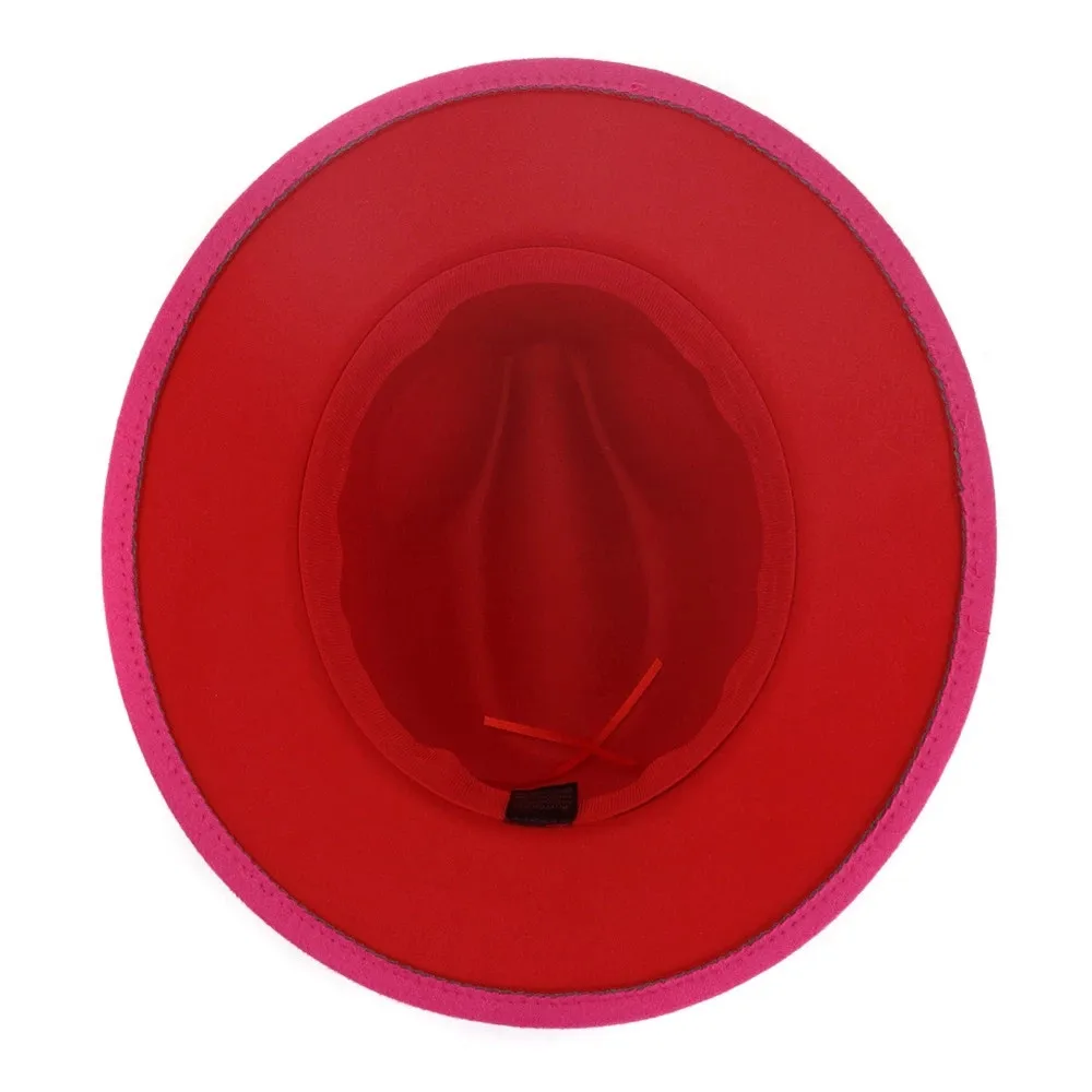 

Patchwork Rose and Red Women Panama Wool Felt Fedora Hats Ladies Wide Brim Party Trilby Cowboy Hat Fashion Jazz Cap Wholesale