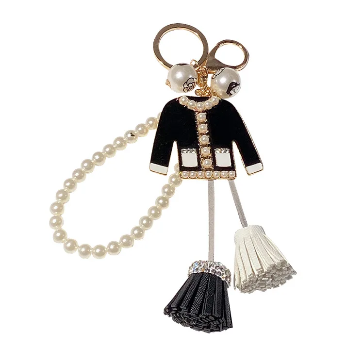 

Korean Trendy Leather Bag Camellia Keychain Long Tassel Car Hanger Flower Key Chain CC Element Creative Women Birthday Best Gift
