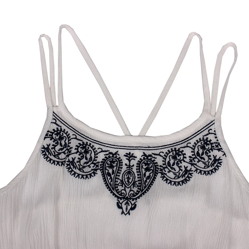 Женское белое платье с вышивкой женское летнее на бретелях спагетти без черного