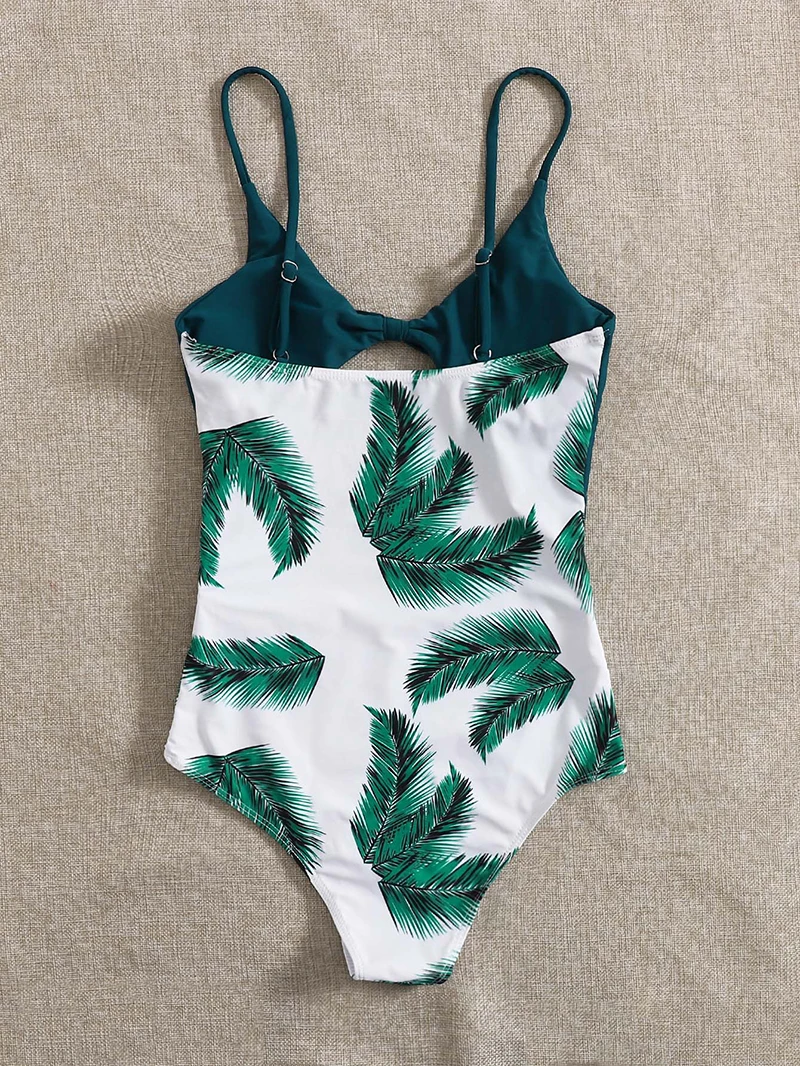 Сексуальный цельный купальник Женский трикини с принтом листьев купальный