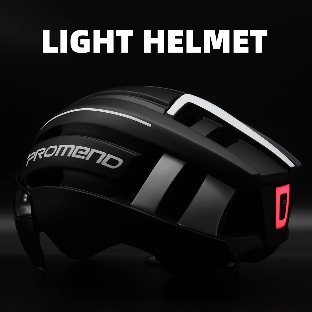 

PROMEND Bicycle Helmet LED Light Rechargeable Intergrally-molded Cycling Helmet Mountain Road Bike Helmet Sport Safe Hat for Man